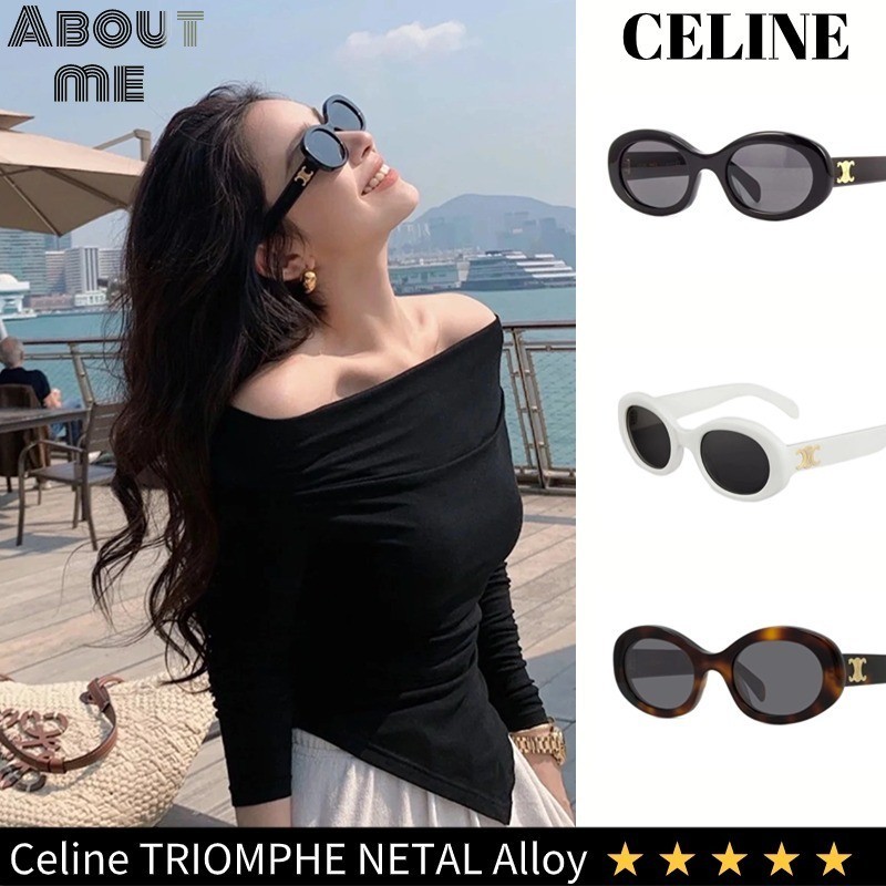 เซลีน  Celine TRIOMPHE แว่นอะซิเตท แว่นกันแดดสีขาว