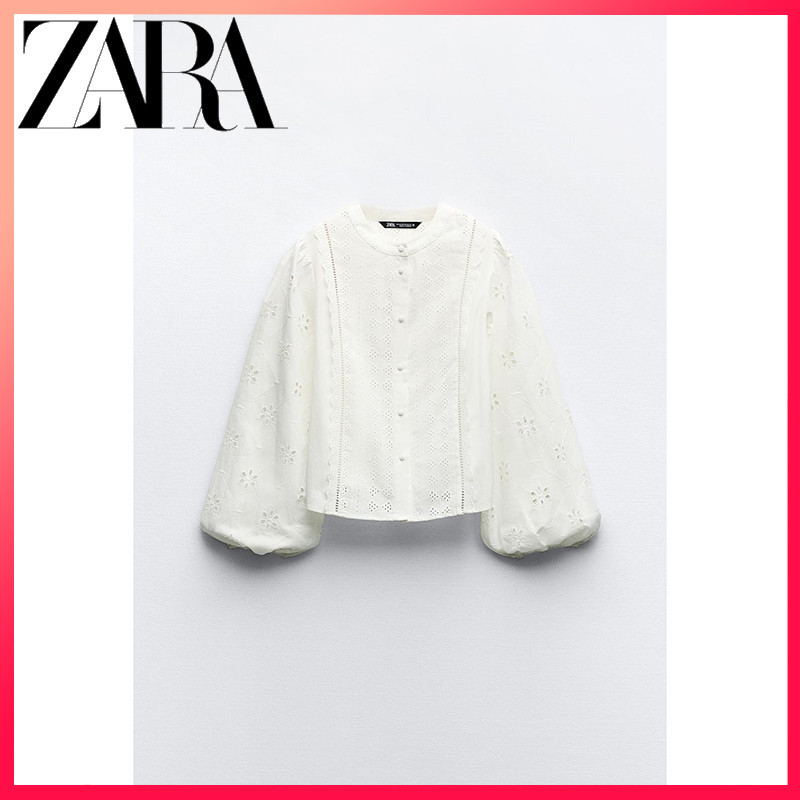 Zara เสื้อเชิ้ต ตัวสั้น ปักลายกลวง แฟชั่นฤดูใบไม้ผลิ สําหรับผู้หญิง