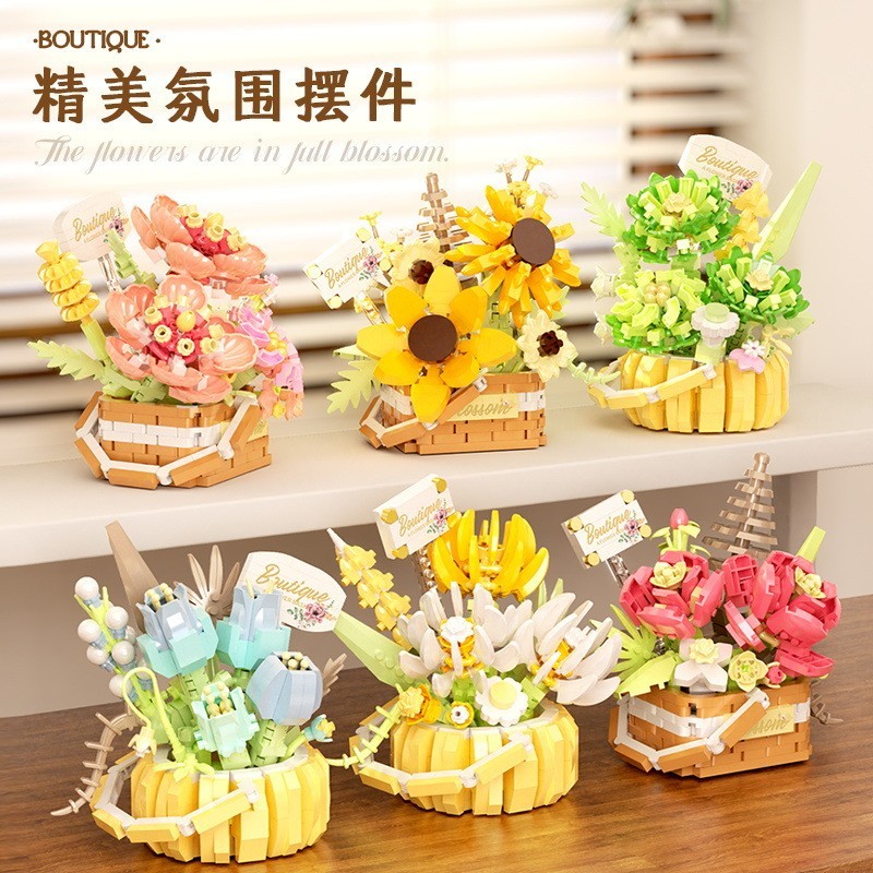 บล็อคตัวต่อ รูปดอกไม้ ขนาดเล็ก แฮนด์เมด สีฟ้า ของเล่นเสริมการเรียนรู้ สําหรับเด็ก
