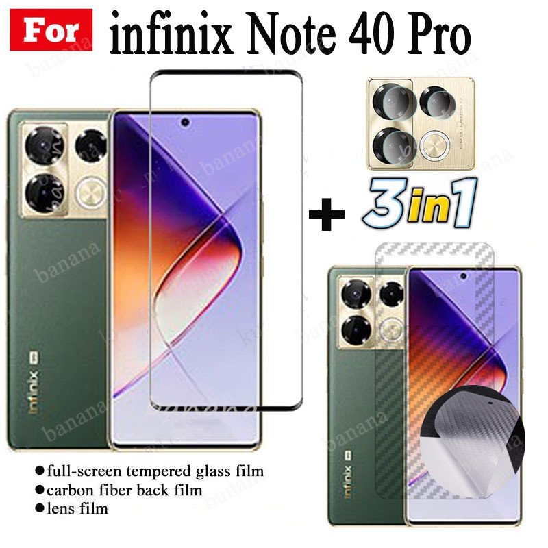3 IN 1 infinix Note 40 Pro 5G ฟิล์มกระจกนิรภัย infinix Note 40 Pro Plus Note 40 Pro 4G ฟิล์มกระจกแบบเต็ม + ตัวป้องกันเลนส์กล้อง