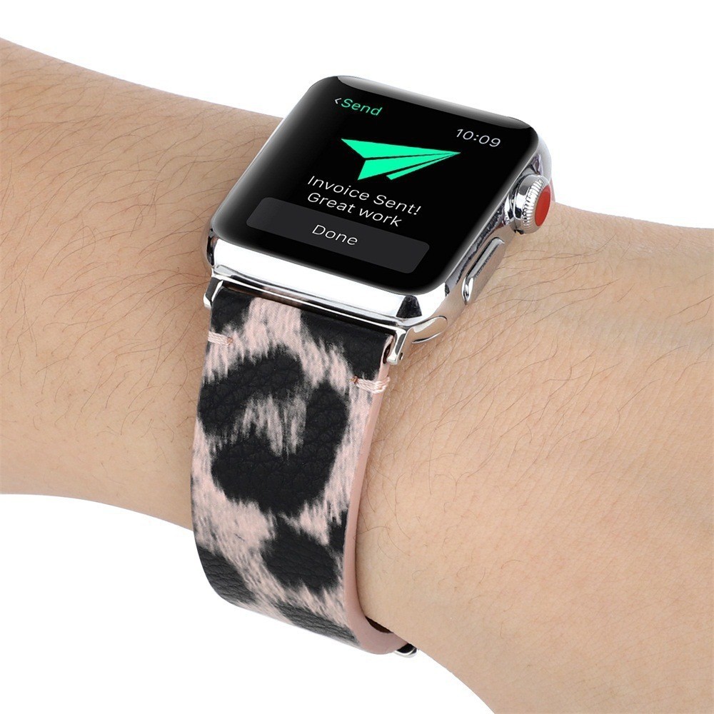 สายนาฬิกาข้อมือหนัง พิมพ์ลายเสือดาว สําหรับ apple Watch Iwatch 6 5 4 3 2 SE