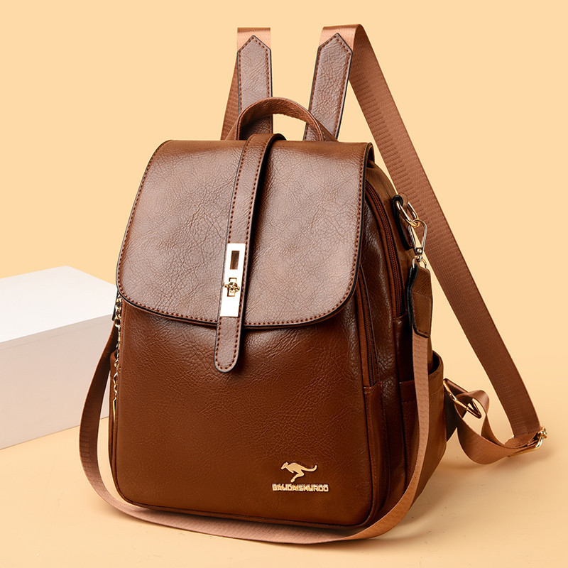 กระเป๋าเป้สะพายหลังลําลอง หนัง PU ขนาดใหญ่ จุของได้เยอะ แต่งซิป สีพื้น เหมาะกับการเดินทาง สําหรับเด็กผู้หญิง