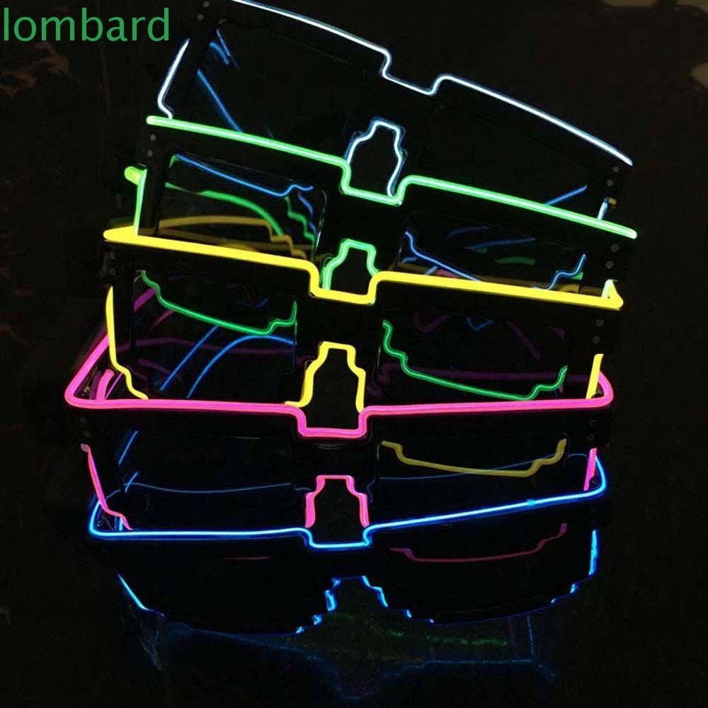 Lombard แว่นตาคอสเพลย์ LED EL Wire 8 Bit DJ หลากสีสัน สําหรับตกแต่งปาร์ตี้ฮาโลวีน