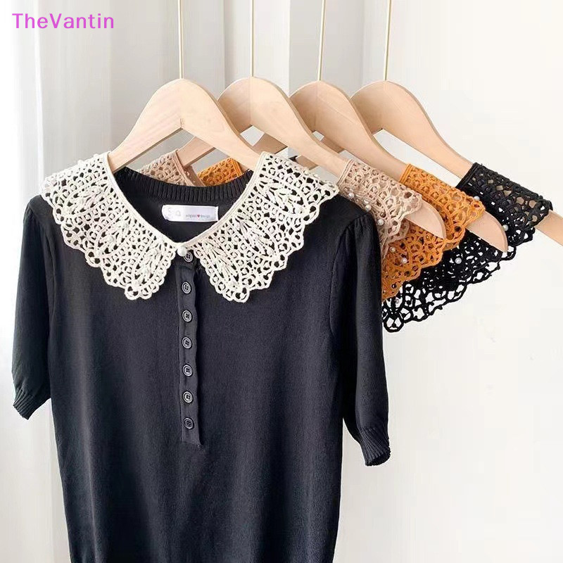 Thevantin ผู้หญิง หวาน เสื้อเชิ้ต ที่ถอดออกได้ ตุ๊กตาปลอม ปกกลวงออก ลูกไม้ ดอกไม้ แต่งระบาย คอปกปลอม ผู้หญิง ผ้าคลุมไหล่ สินค้าที่ดี