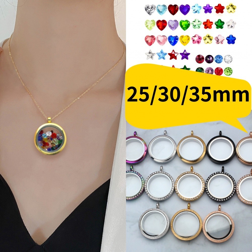 สแตนเลสเพชรพื้นผิวรอบแก้วกล่องภาพกรอบรูป Gawu กล่องสามารถถือ Cinnabar Relics สร้อยคอจี้