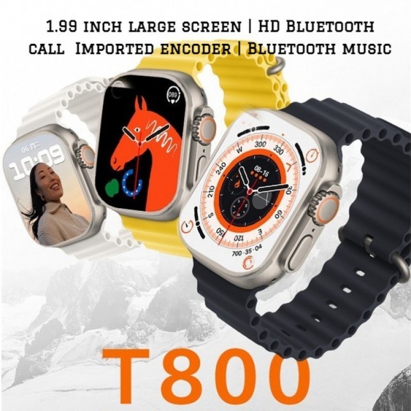 T800 Ultra นาฬิกาข้อมือสมาร์ทวอทช์ เชื่อมต่อบลูทูธ ไร้สาย หน้าจอขนาดใหญ่ วัดอัตราการเต้นของหัวใจ เหม