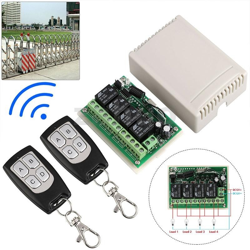 Dakeyi DC 12V 4 Channel 4CH สวิตช์รีโมตคอนโทรล RF ไร้สาย 2 เครื่องส่งสัญญาณ 443.92MHz พร้อมตัวรับสัญญาณ DIY
