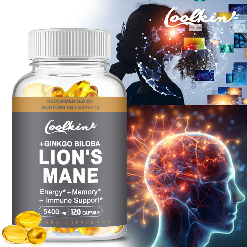 อาหารเสริมแผงสิงโตออร์แกนิก แคปซูล 5400 มก. แปะก๊วย Biloba 120 มก. - อาหารเสริมแผงสิงโตมังสวิรัติ เพื่อปรับปรุงฟังก์ชันการรับรู้ ความชัดเจนทางจิต โฟกัส และความจํา