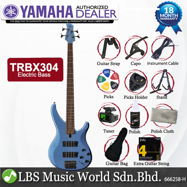 Yamaha TRBX304 4 String Electric Bass Guitar Mahogany Body with 2 Humbucking Pickup - Factory Blue (