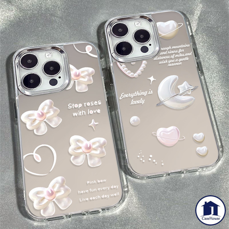 ส่งจากไทย Retro Moon Stars Bow-knot เคสปุ่มชุบหรูหราสำหรับ iPhone XR 7Plus 11 15 14 12 13 Pro Max 7 8 Plus X XS Max