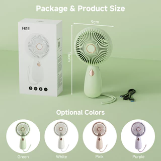 GOOJODOQ พัดลมมือถือ ขนาดเล็ก พกพาง่าย ชาร์จ USB มีไฟเอฟเฟค LED สีฟ้า 4 สี สําหรับเด็ก