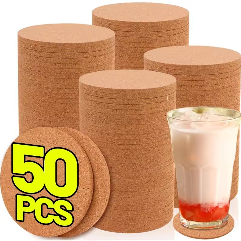 ที่รองแก้วไม้ก๊อกกันลื่น 10/30/50 ชิ้น / เสื่อถ้วยแก้วไม้ทรงกลม / โต๊ะบ้าน DIY ตกแต่ง