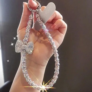 เพชรสั้น Studded Bow โทรศัพท์มือถือ Lanyard สายรัดข้อมือเชือกเส้นเล็กเงา IPhone 16 กรณี Key Universal เชือกกระเป๋า Body KitJewelry