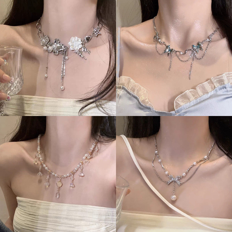 วินเทจดอกไม้จี้พู่สร้อยคอเค้นคอโซ่ผู้หญิงวันหยุดของขวัญอุปกรณ์เสริม