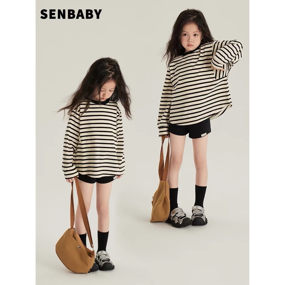 เสื้อผ้าเด็ก เสื้อยืดแขนยาวผ้าฝ้ายเด็กผู้หญิงฤดูใบไม้ผลิและฤดูใบไม้ร่วง  สําหรับเด็กผู้หญิง อายุ 3-13ปี