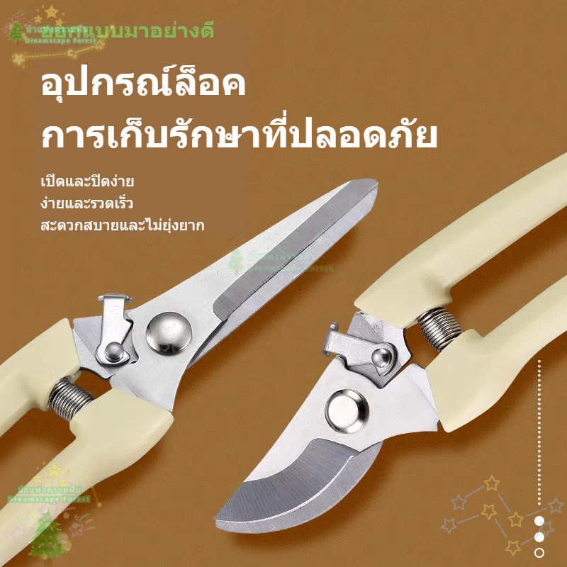 [พร้อมส่ง] กรรไกรตัดกิ่งไม้ แต่งกิ่งไม้ ปากโค้ง ปากตรง ขนาด 7 นิ้ว สีครีม