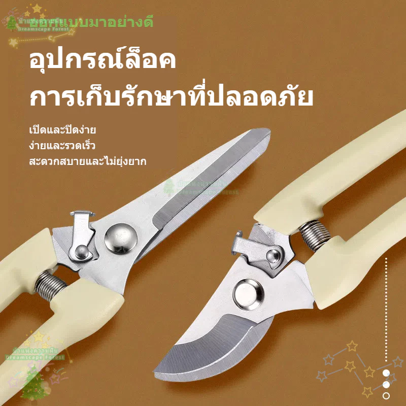 [พร้อมส่ง] กรรไกรตัดกิ่งไม้ แต่งกิ่งไม้ ปากโค้ง ปากตรง ขนาด 7 นิ้ว สีครีม