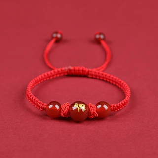 อาเกตสีแดงราศีสร้อยข้อมือสตริงสีแดงสร้อยข้อมือปี เบนมิง สร้อยข้อราศีเงินปลอดภัยโอนลูกปัดมือ