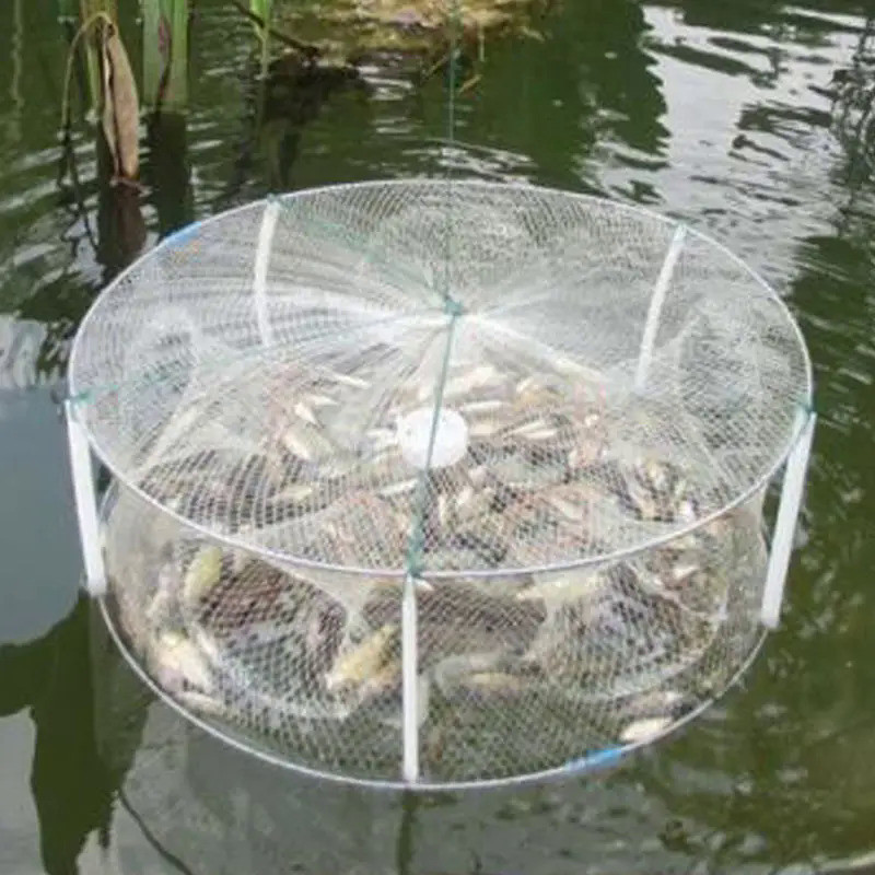 White Fishing Net Round Shrimp Cage Fishing Shrimp Net Folding Fishing Tool To Catch Fish Lobster Ha