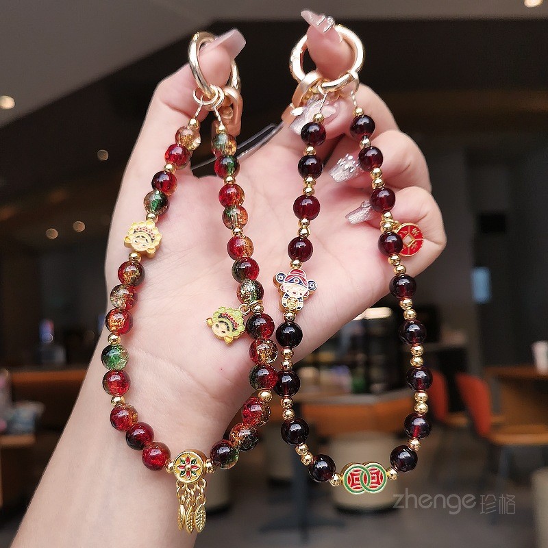 โชคลาภโชคดีแก้วคริสตัลโทรศัพท์มือถือเชือกเส้นเล็กจี้,สายรัดข้อมือเคสโทรศัพท์ตกแต่งจี้ป้องกันการสูญหายเชือก