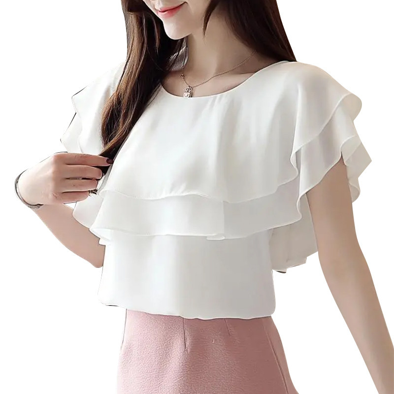 เสื้อเบลาส์ คอกลม แขนสั้น ทรงหลวม สีพื้น สไตล์เกาหลี สําหรับผู้หญิง
