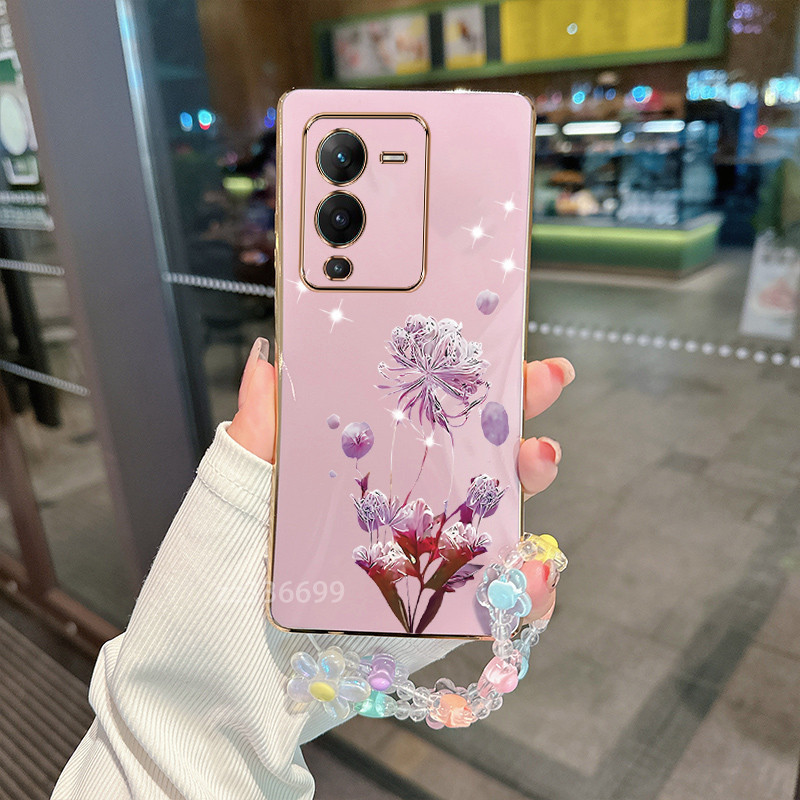 เคสโทรศัพท์มือถือ ซิลิโคน ลายใบหญ้าห้าแฉก พร้อมสายคล้องมือ สําหรับ VIVO V27E VIVO V27 VIVO V27 pro VIVO V29E 5G VIVO V29 5G VIVO V29 pro