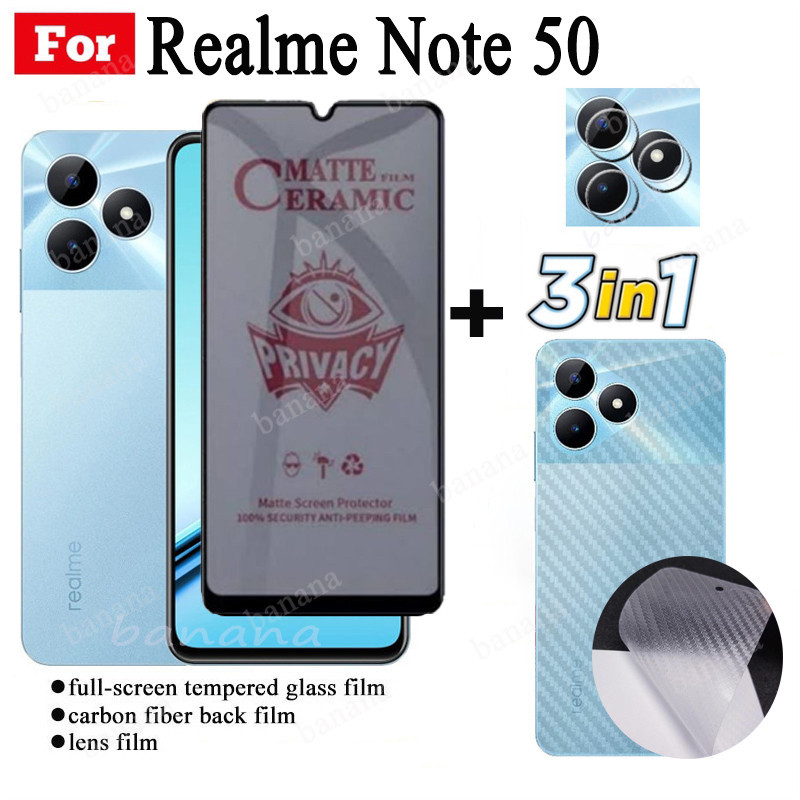 3 IN 1 Realme Note 50 ฟิล์มกันรอยหน้าจอเซรามิค ป้องกันการแอบมอง และตัวป้องกันหน้าจอเลนส์กล้อง และฟิล์มด้านหลัง