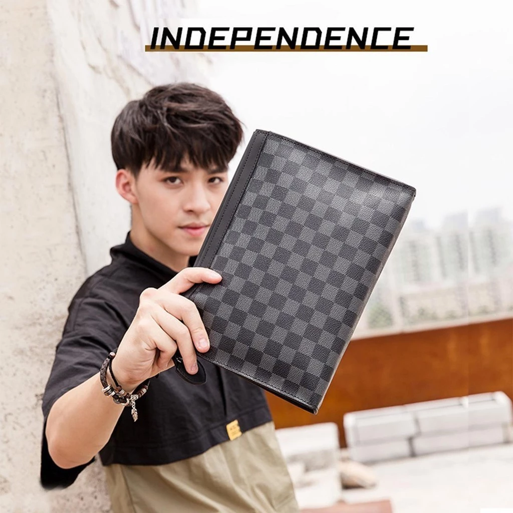 XM-3905 กระเป๋าคลัชผู้ชายลายสก็อตใหม่ กระเป๋าคลัชผู้ชายลายสก็อตแฟชั่น