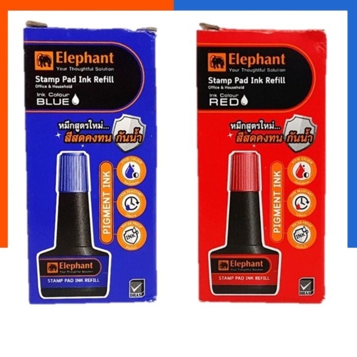 หมึกเติมตรายาง ตราช้าง ขนาด 30 มล. กันน้ำ ตราปั้ม หมึกเติมแท่นประทับ Elephant Stamp Pad Ink Retill ต
