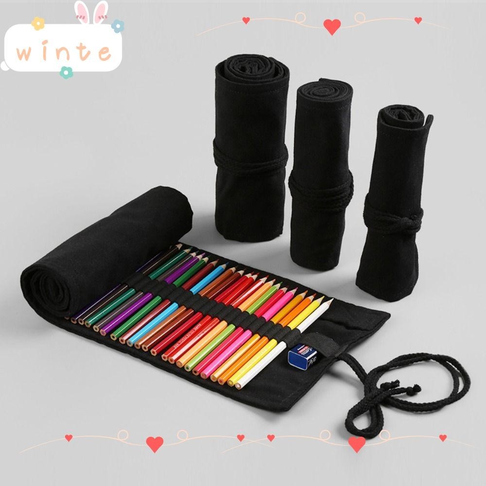 Winte กระเป๋าเก็บแปรงแต่งหน้า ปากกา ผ้าแคนวาส สีดํา 12 24 36 48 72 108 หลุม