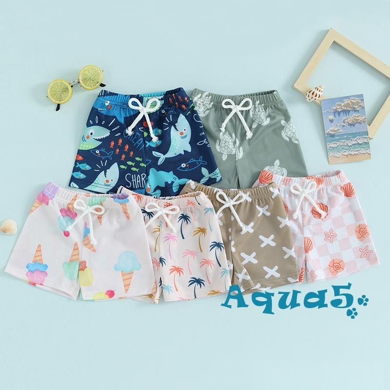 Aqq- กางเกงว่ายน้ํา ขาสั้น เอวยางยืด พิมพ์ลาย แฟชั่นฤดูร้อน สําหรับเด็กผู้ชาย
