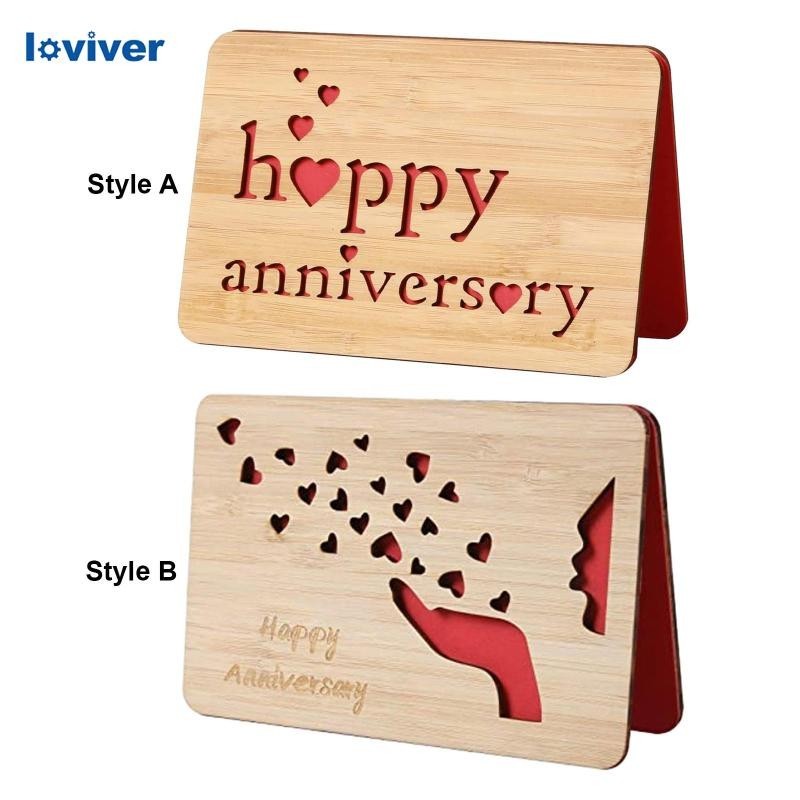 [Loviver] การ์ดไม้ Happy Anniversary ของขวัญวันครบรอบ วันวาเลนไทน์ สําหรับคู่รัก ภรรยา