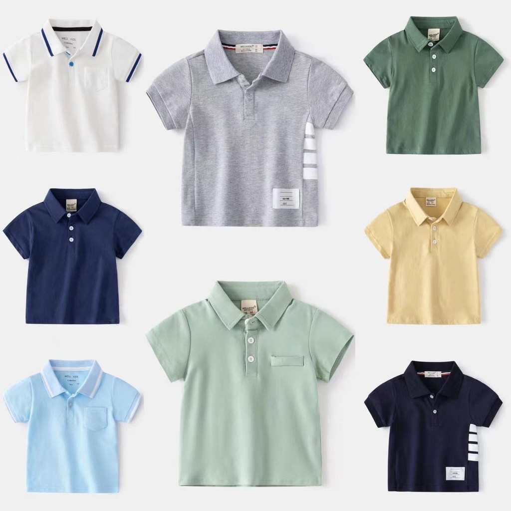 เสื้อโปโลแขนสั้นลําลอง คอปก สีขาวดํา แฟชั่นฤดูร้อน สําหรับเด็ก 20