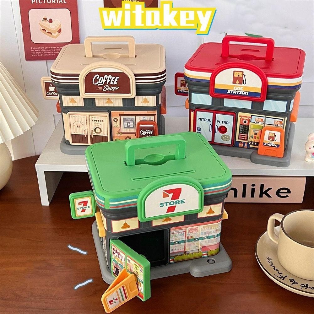 Witakey กล่องเงินสด กล่องกุญแจล็อค แบบพกพา กล่องเงิน รักษาความปลอดภัย แฟชั่น รูปร้านพลาสติก ของขวัญ กระปุกออมสิน