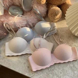 💖พร้อมส่ง💖เสื้อในไร้โครง เสื้อชั้นใน ผู้หญิง แฟชั่น บราไร้ขอบ เสริมฟองน้ำดันทรง งานขอบหยัก สีพาสเทล
