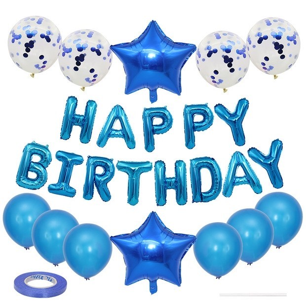 ชุดลูกโป่งยาง ลายตัวอักษร Happy Birthday สีฟ้า 16 นิ้ว สําหรับตกแต่งปาร์ตี้วันเกิดเด็ก 25 ชิ้น ต่อชุด