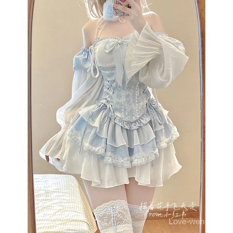 ชุดเดรส แต่งระบาย สีคอนทราสต์ และชุดเดรส และชุดเดรส เอวลอย สไตล์โลลิต้า สําหรับเด็กผู้หญิง