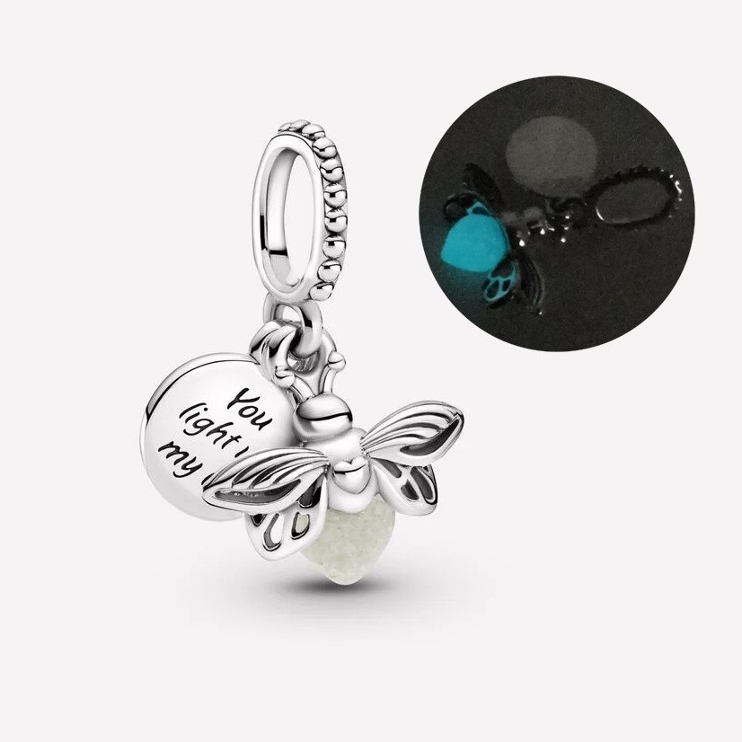 เงิน Berloque จี้ Charm Shining In Dark เหมาะกับ PAN สร้อยข้อมือแฟชั่นของขวัญหญิง DIY เครื่องประดับ
