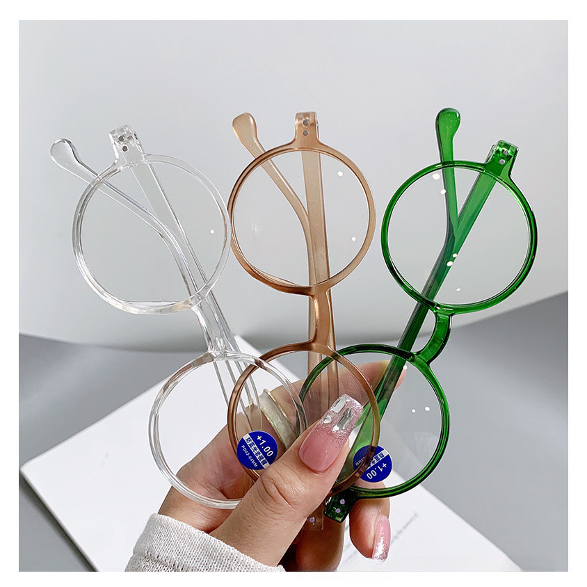 (+0~+400) แว่นตาสายตายาว ทรงกลม ป้องกันแสงสีฟ้า แฟชั่น สําหรับผู้สูงอายุ และวัยกลางคน