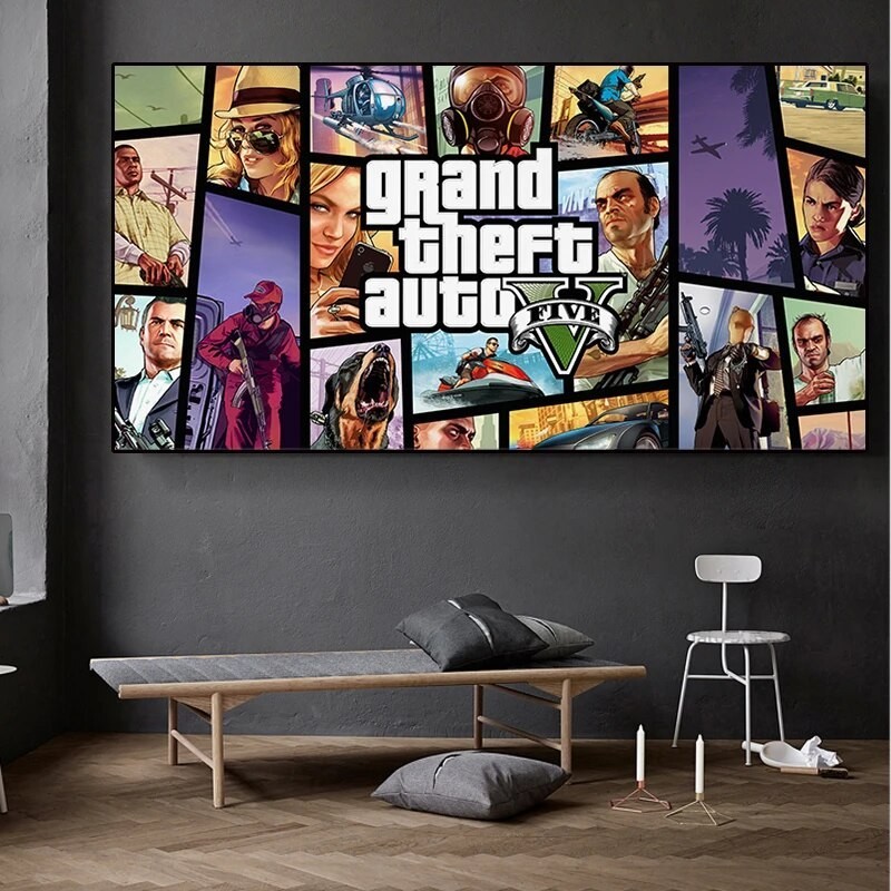 โปสเตอร์ภาพวาดผ้าใบ ลายเกมวิดีโอ Gta 5 Grand Theft Auto Art สําหรับตกแต่งบ้าน 0307