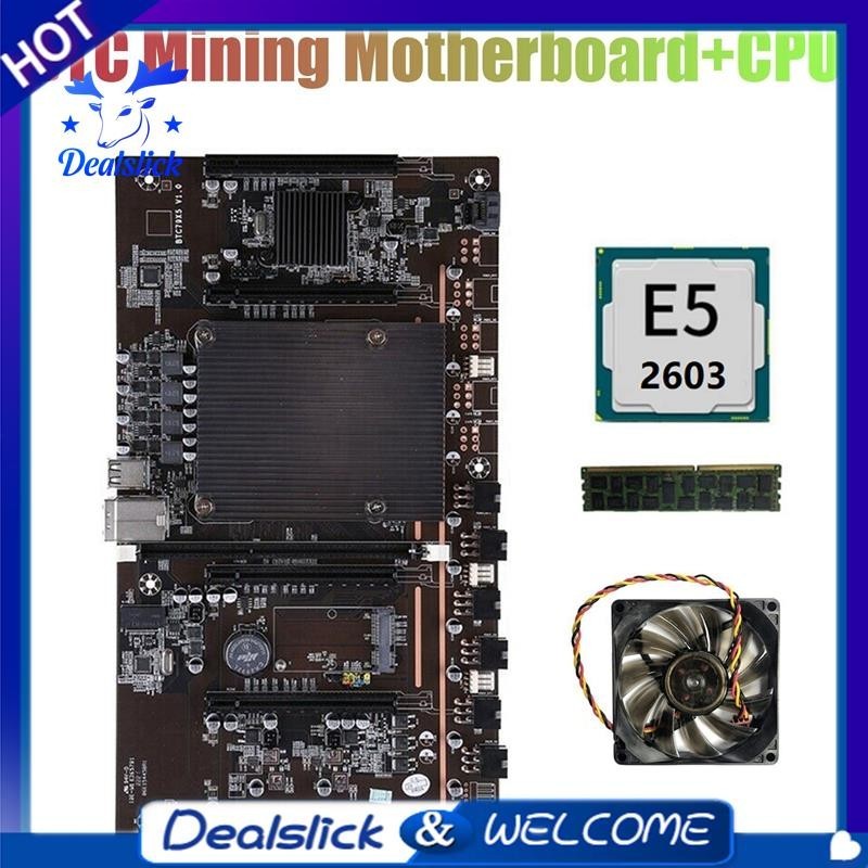 【Dealslick】เมนบอร์ดแร่ X79 H61 BTC LGA 2011 รองรับการ์ดจอ 3060 3070 3080 E5 2603 CPU+RECC 4G DDR3 RAM+พัดลม