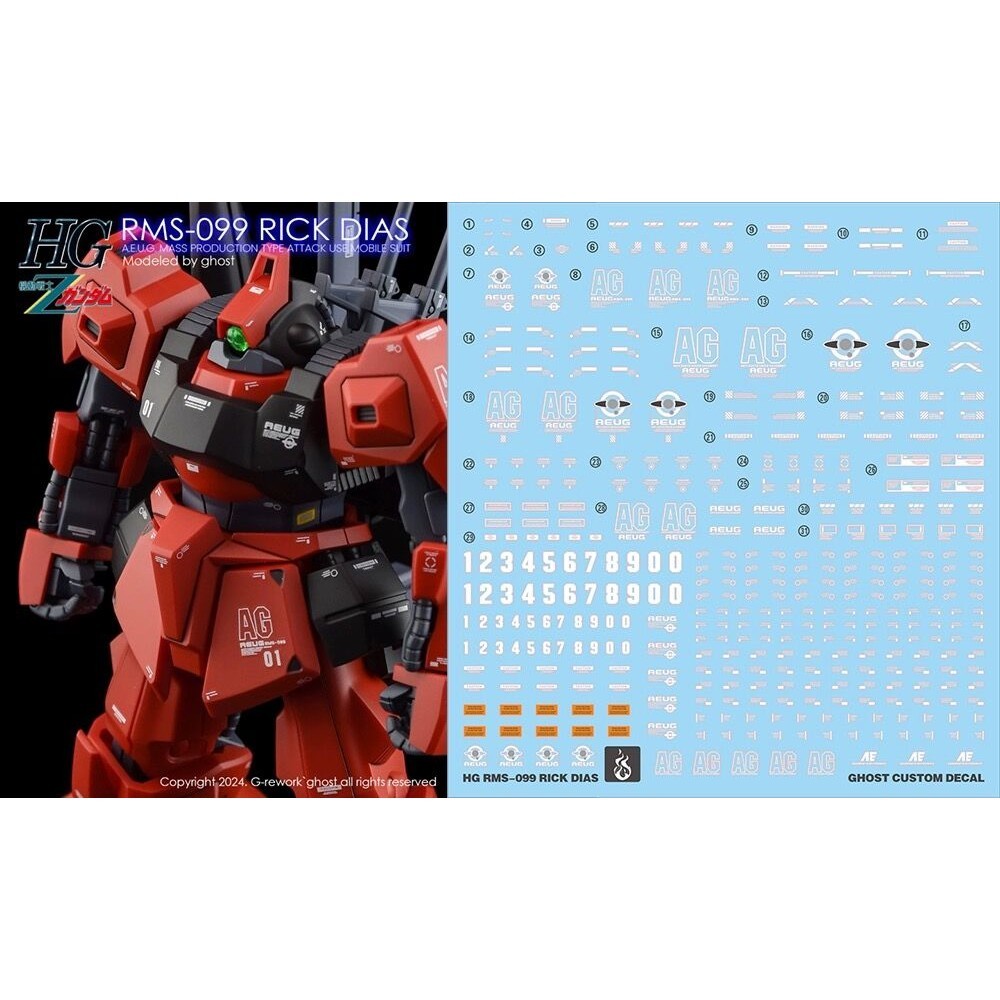 YAN GHOST HGUC HG 1/144 Rick Dias MSA-099 Water Slide Decal Fluo Type