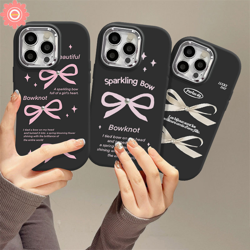 เคสโทรศัพท์มือถือชุบโลหะ ลายตัวอักษรภาษาอังกฤษ ประดับโบว์ สําหรับ Oppo A35 A57 A58 A38 A17 A78 A16 A18 A55 A12 A98 A77 A17K A54 A15 A53 A76 A15s A9 A7 A5 A3s A11 A5s A52 A74 Reno 5F 5 4F