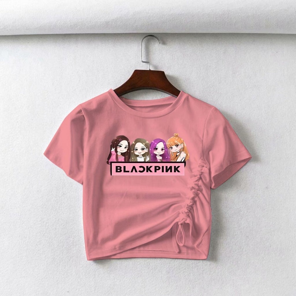 เสื้อยืด เสื้อครอป สีดํา สีชมพู สาว 1-12 ปี ผ้าฝ้าย ท็อปส์ซู ครอบตัด สาว