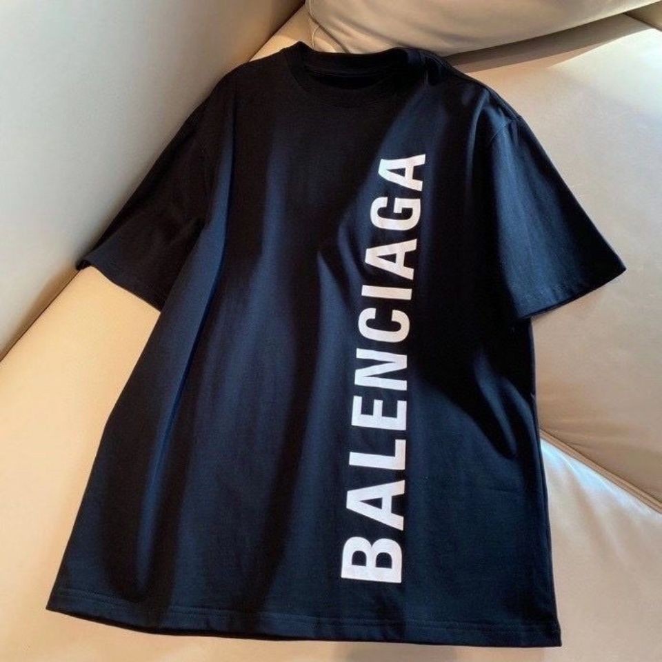 Balenciaga2024 เสื้อยืดคอกลม แขนสั้น ผ้าฝ้าย พิมพ์ลายตัวอักษรปารีส พลัสไซซ์ แฟชั่นฤดูร้อน สําหรับผู้ชาย และผู้หญิง FUA8