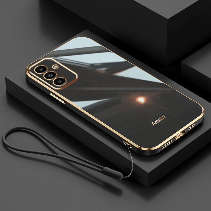 ขอบตรงสไตล์หรูหราฟรีกรณีเชือกเส้นเล็กสําหรับ Samsung Galaxy A55 A25 A16 A35 A24 M15 F15 4G 5G ออกแบบใหม่สแควร์เคสโทรศัพท์นุ่มชุบฝาครอบ