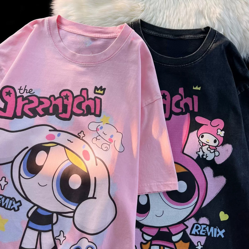 【Polyester】เสื้อยืดคอกลม แขนสั้น พิมพ์ลายการ์ตูน สไตล์อเมริกัน ย้อนยุค ทรงหลวม สําหรับผู้หญิง