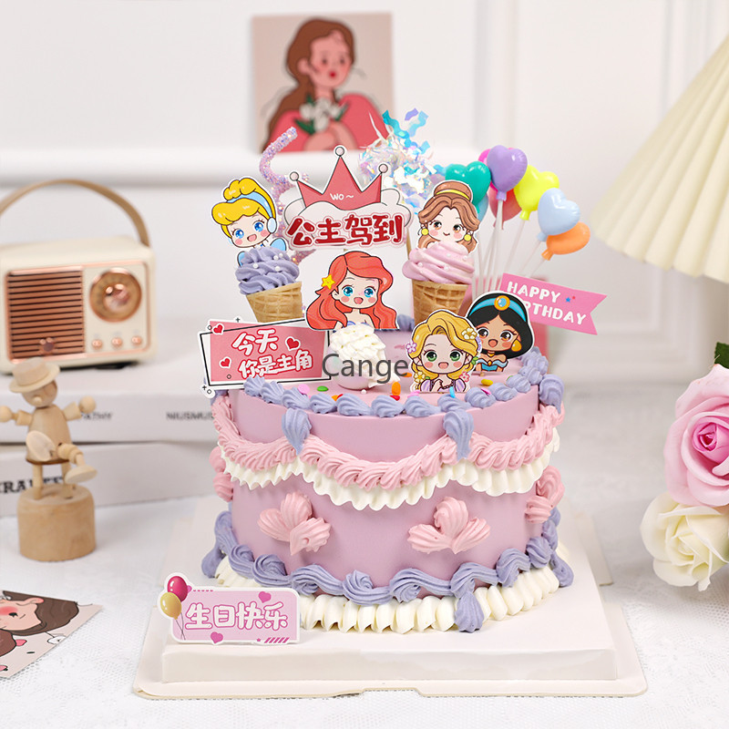 Disney Princess cake Decorative Plug-in online celebrity retro cartoon Princess ins girl heart baby 