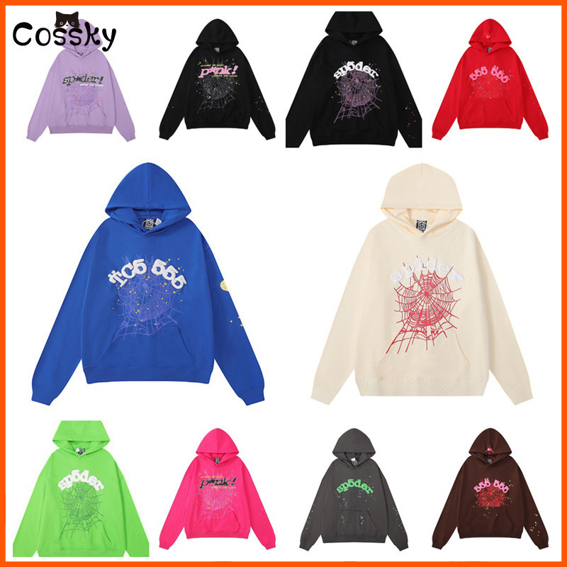 Sp5der สไตล์เดียวกับคนดังรุ่นใหม่ 555555 เสื้อกันหนาว มีฮู้ด พิมพ์ลายกางเกง สีชมพู สําหรับผู้หญิง แล