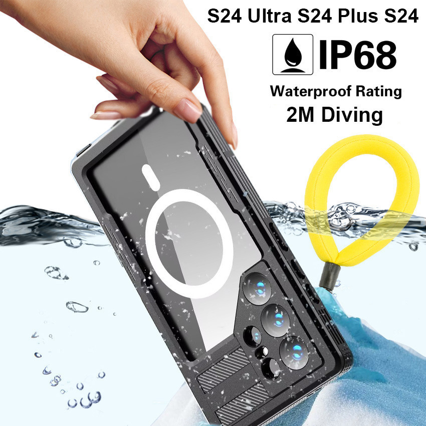 S24 Ultra IP68 กันน้ําสําหรับ Samsung Galaxy S26 Plus 2M ความลึกดําน้ําว่ายน้ํากีฬากลางแจ้งฝาครอบชาร์จแม่เหล็กกันกระแทก S25 Ultra